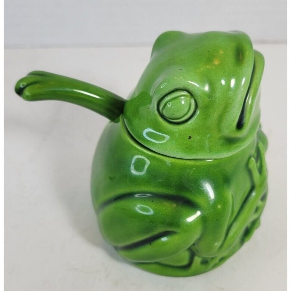 Ceramic Frog Condiment Bowl Bright Italian Green Pottery 3 pc set Costa Italy